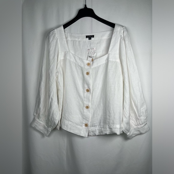 J.CREW  Size  XXL  Squareneck Button-Up top  100% Linen  White - Picture 5 of 16